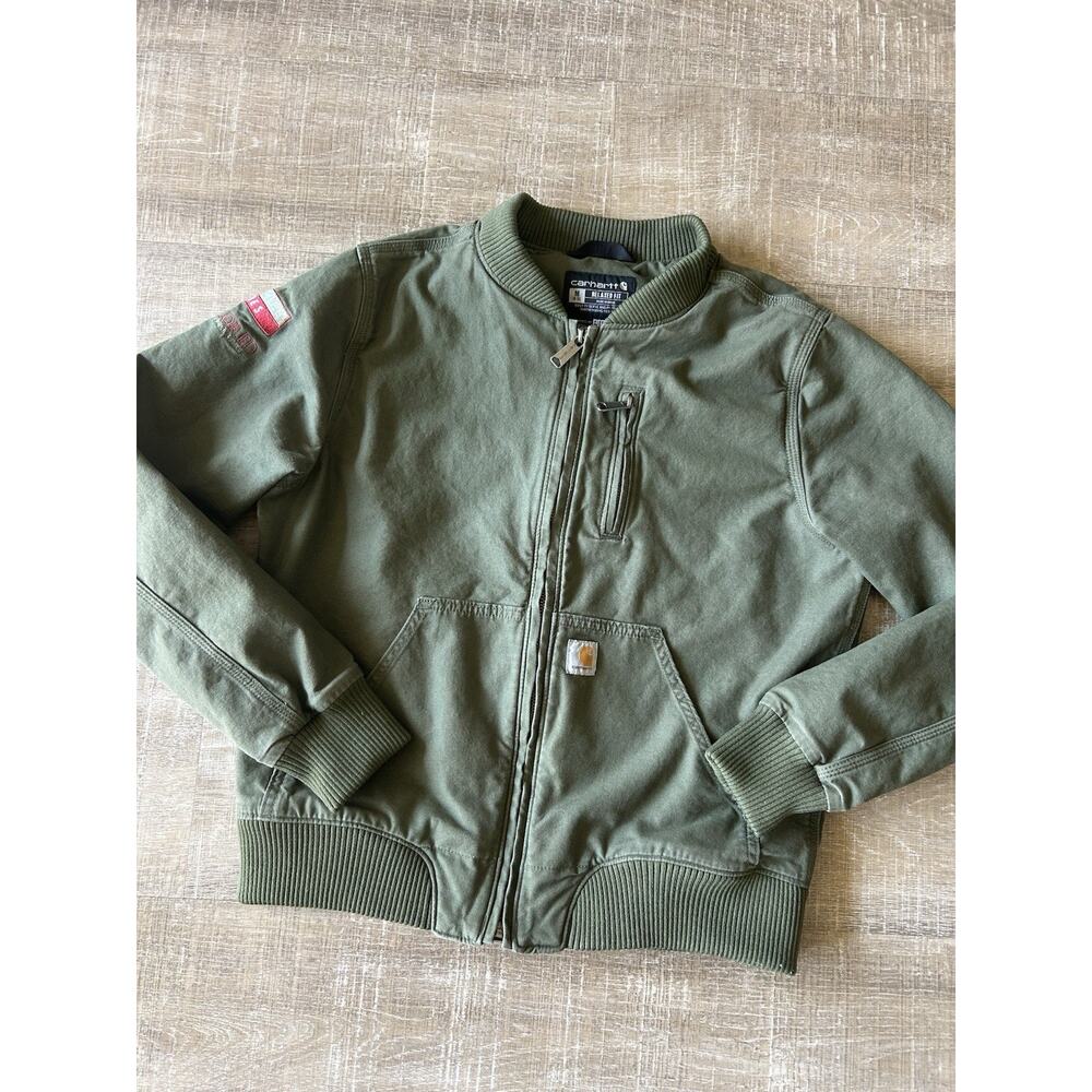 Carhartt Crawford Bomber Jacket Womens M Green Canvas Relaxed Fit OJ2524-W - Picture 5 of 16